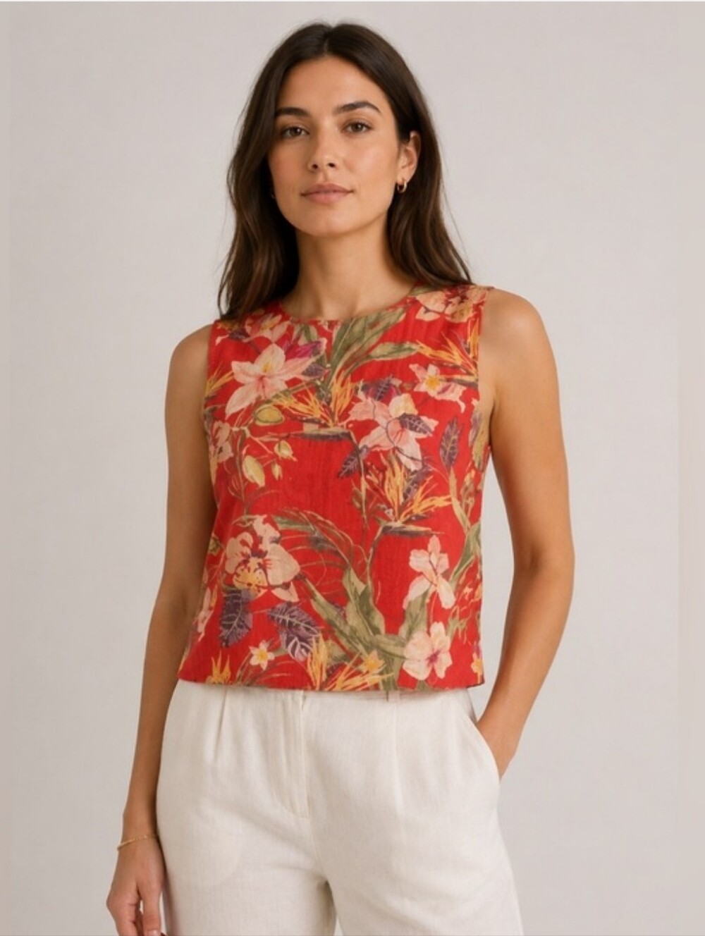 Antonio Melani Set Botanical Dream Linen Sleeveless Belted Top Short Set